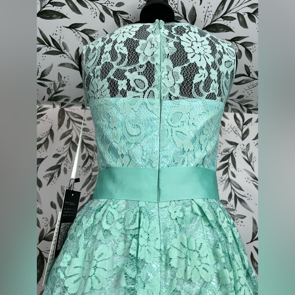 Elegant Lace Mint Green Prom Bridesmaid Cocktail Dress Sz XS Satin Waistband #D - Picture 11 of 16